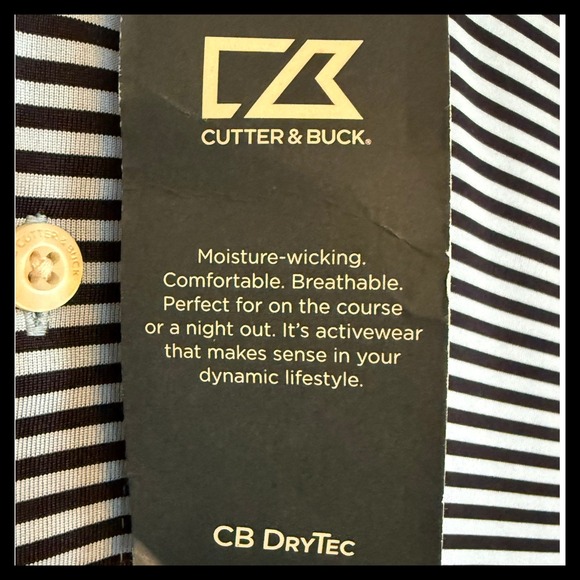 NWT Cutter & Buck Men's Blue & Gray Striped CB DryTec Polo Shirt Size M - Picture 4 of 7